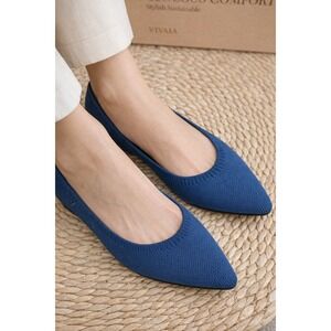 VIVAIA Blue Knit Pointed Toe Flats Stretch Comfort Ballet Shoes EU/38.5 US/7.5